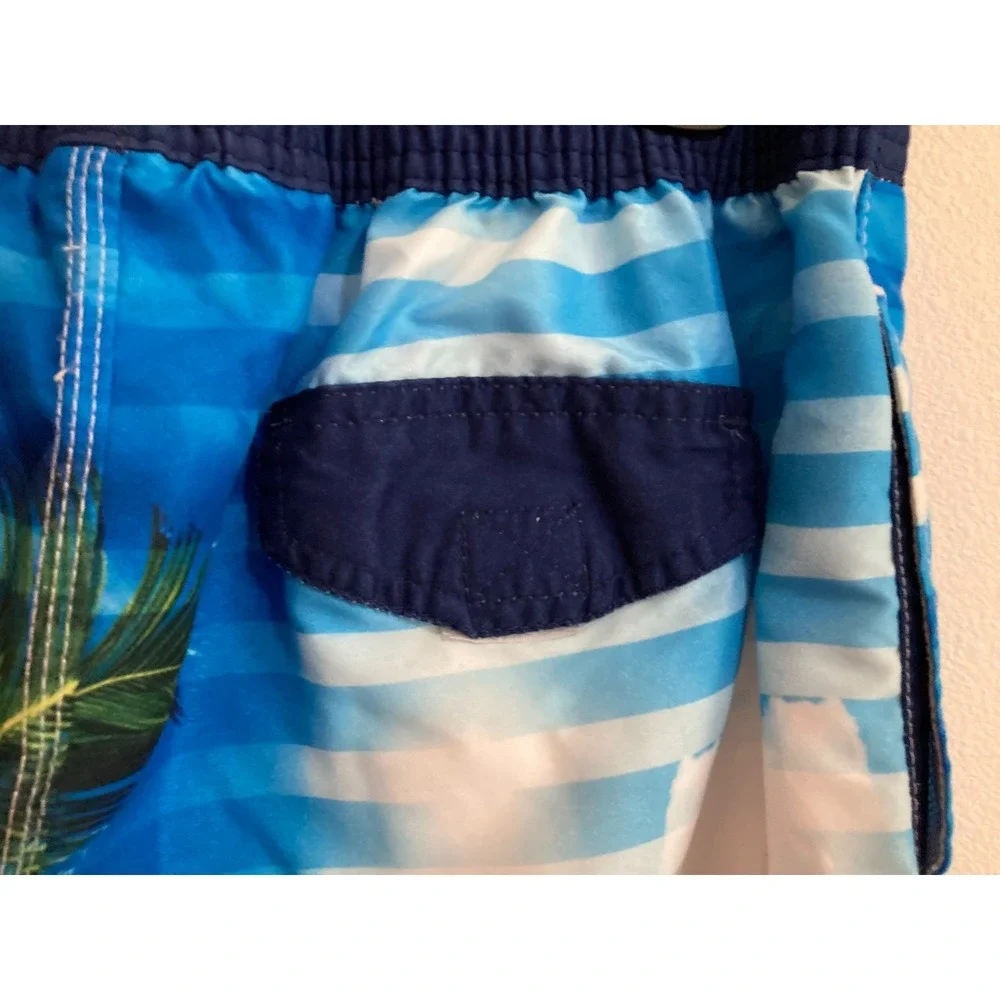 Corona Extra‎ Swim Trunks Shorts Men Size S Small Beer Palm Tree Striped Blue